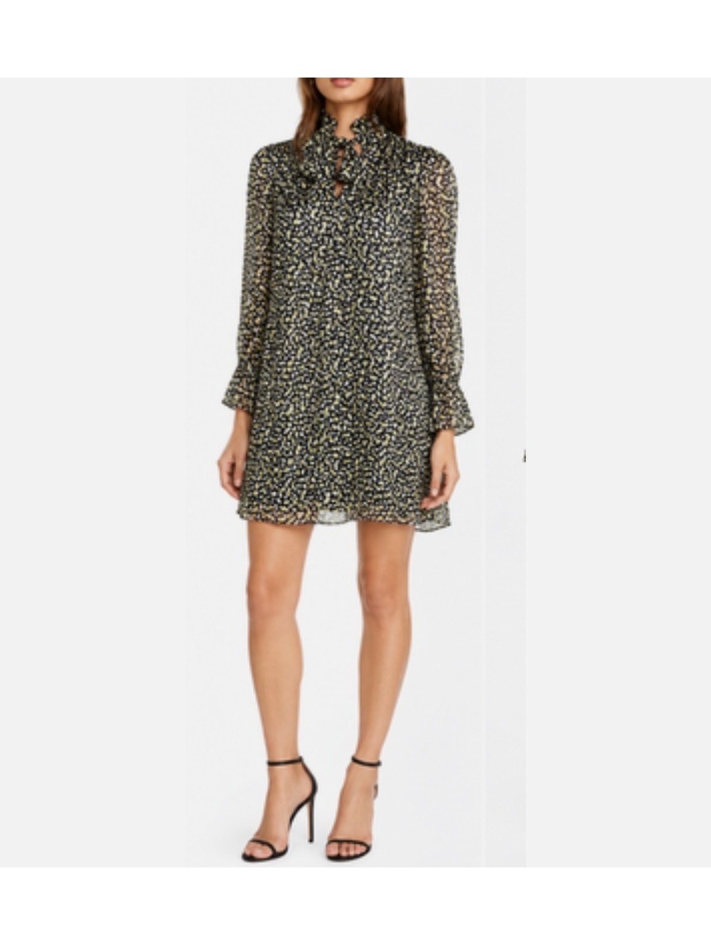 Alice + Olivia Rei Silk Blend Tie Neck Mini Shirtdress Neon Yellow Multi M NWT